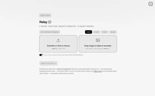 Screenshot of Markup Relay — Redact, Annotate & Share Files via Short-Lived Links