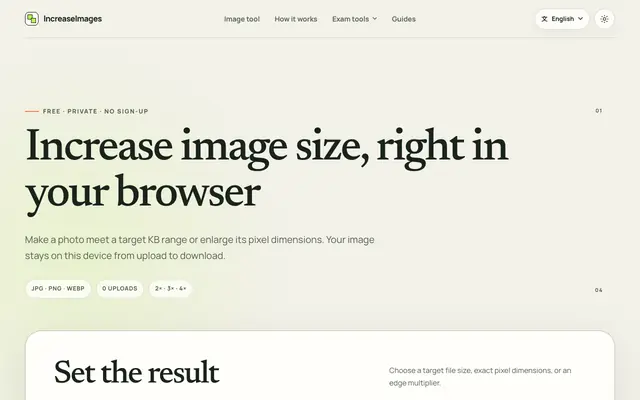 Screenshot of Increase Image Size Online Free — Private Image Tool