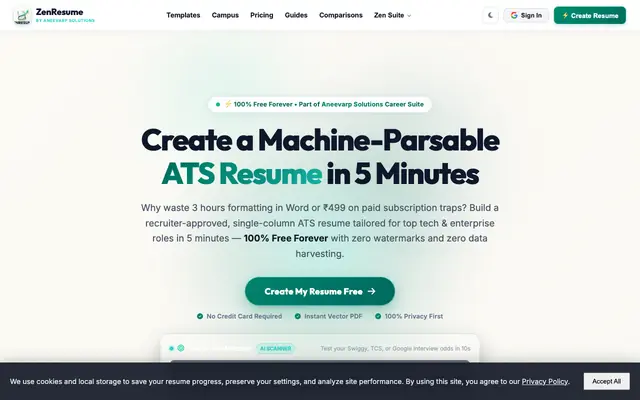 Screenshot of Free ATS Resume Builder [2026 Templates] | ZenResume