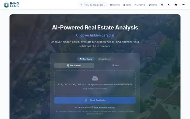 Screenshot of ImmoLens – KI-gestützte Immobilienanalyse & Förder-Optimierung