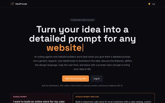 Screenshot of IdeaPrompt | AI Prompt Generator for Apps & Websites