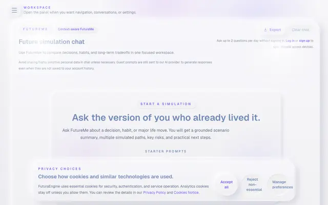 Screenshot of FuturaEngine: Future Self AI and Life Simulation Chat