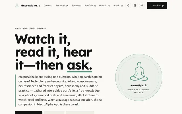 Screenshot of MacroAlpha.io | MacroAlpha App — A Personalized AI Buddhist Practice Companion