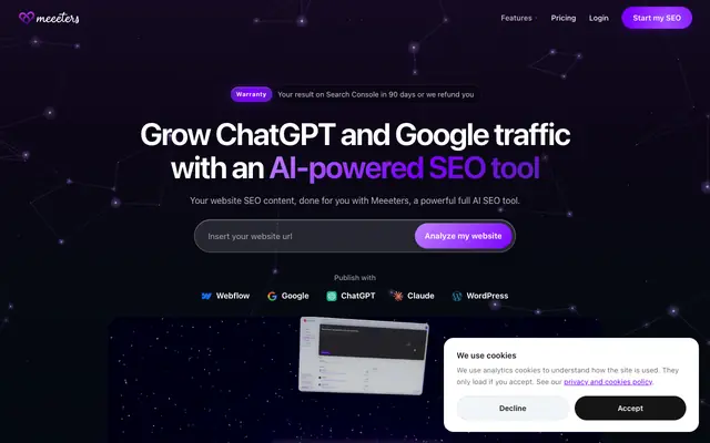 Screenshot of SEO & GEO traffic on autopilot: articles & backlinks | Meeeters