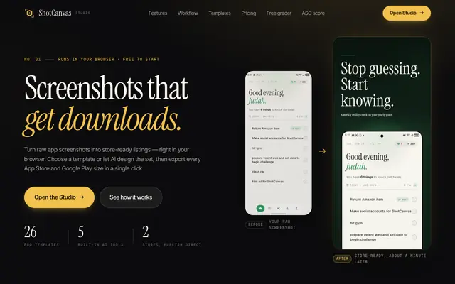 Screenshot of ShotCanvas — AI App Store Screenshot Studio & Generator