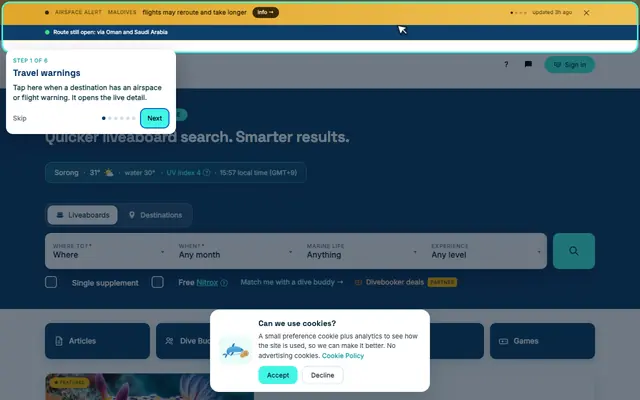 Screenshot of Liveaboard Diving: Compare Trips & Prices | DiveScanner
