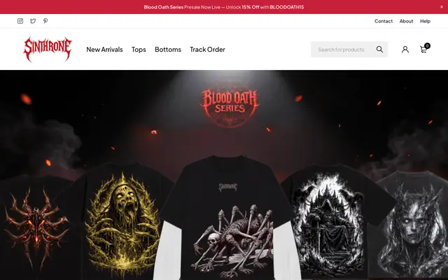 Screenshot of Sinthrone Streetwear Brand | Trendy Gen-Z Clothing & Style
