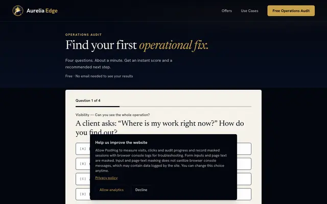Screenshot of The Operations Audit: 4 Quick Questions, Instant Score | Aurelia Edge