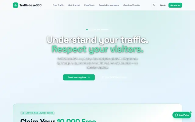 Screenshot of Trafficbase360 — Privacy-First Website Traffic Analytics