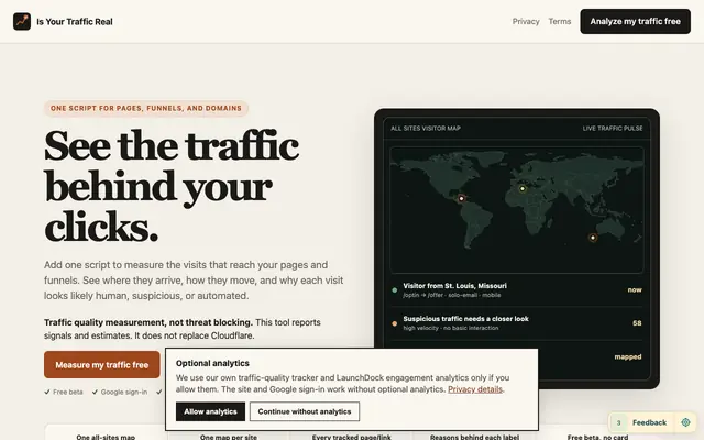 Screenshot of Map Traffic Quality: Verify Real Visitors Free
