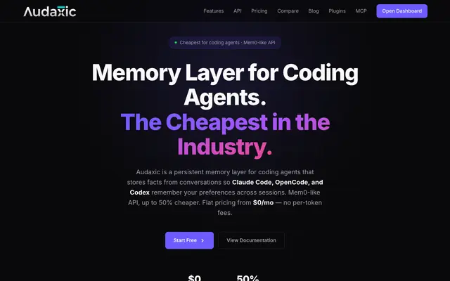 Screenshot of Audaxic — Memory for AI Agents