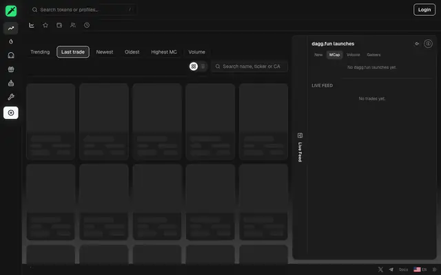 Screenshot of dagg.fun — Bonding-curve launchpad