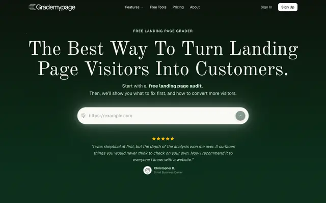 Screenshot of Grademypage — AI-Powered Landing Page Audits | Grademypage