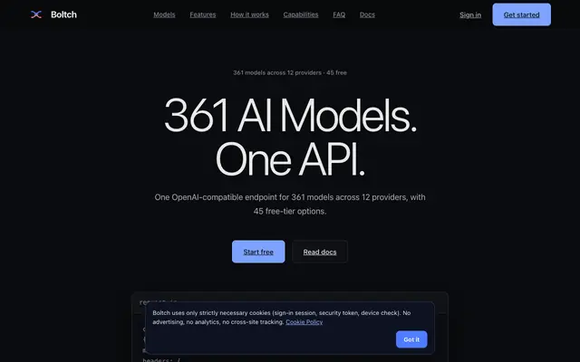 Screenshot of Boltch — One API for Every AI Model
