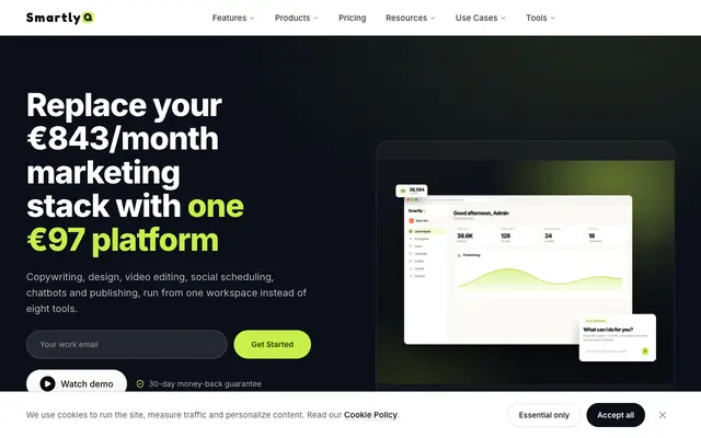 Screenshot of SmartlyQ - AI Marketing & Content on Autopilot