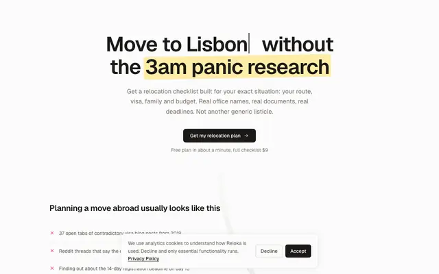 Screenshot of Reloka: your personalized relocation checklist