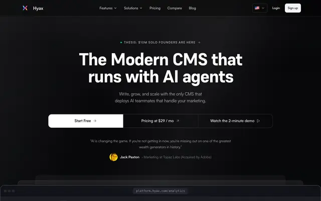 Screenshot of Hyax | The AI-native online business operating system