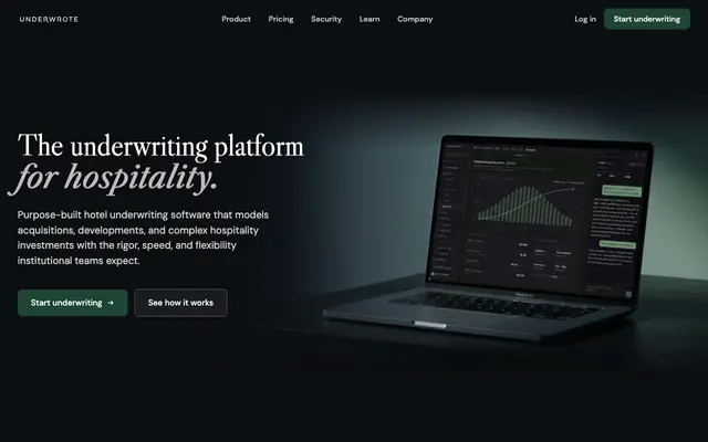 Screenshot of Hotel & hospitality underwriting software — Underwrote.AI