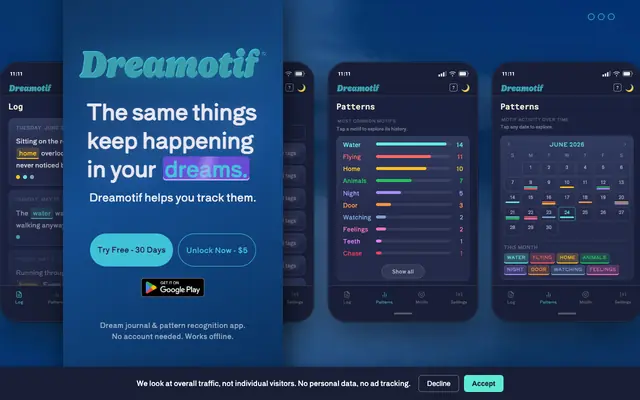 Screenshot of Dreamotif — Dream Journal & Pattern Recognition App
