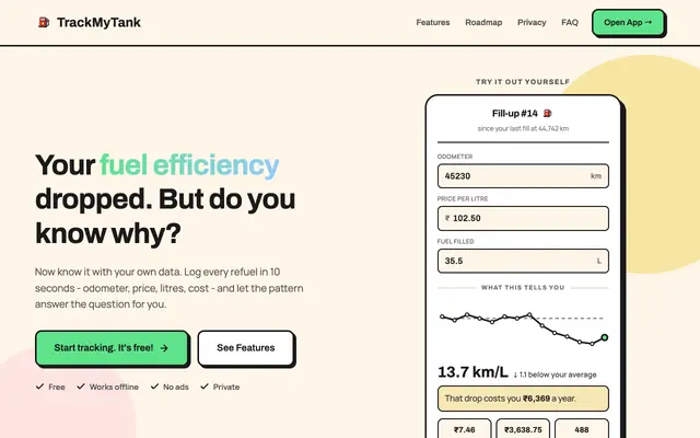 Screenshot of TrackMyTank - Know Where Your Fuel Money Goes