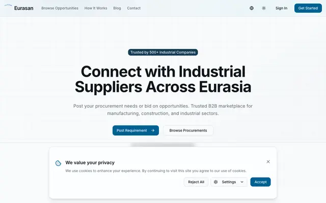 Screenshot of Eurasan - B2B Industrial Marketplace