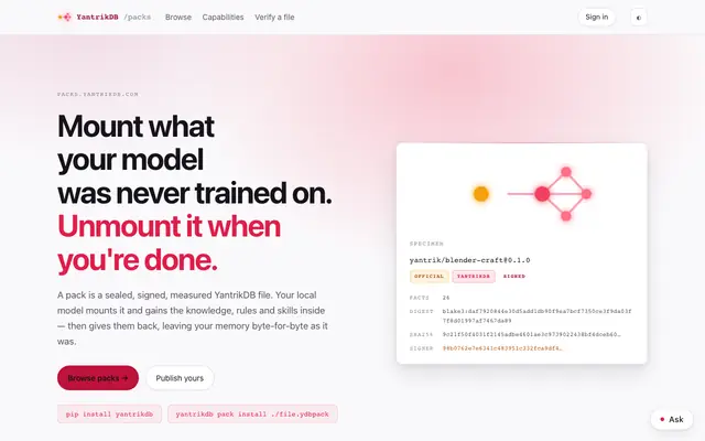 Screenshot of YantrikDB Packs