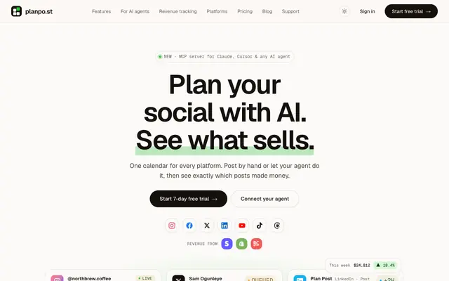 Screenshot of Social Media Scheduler with Revenue Tracking | planpo.st