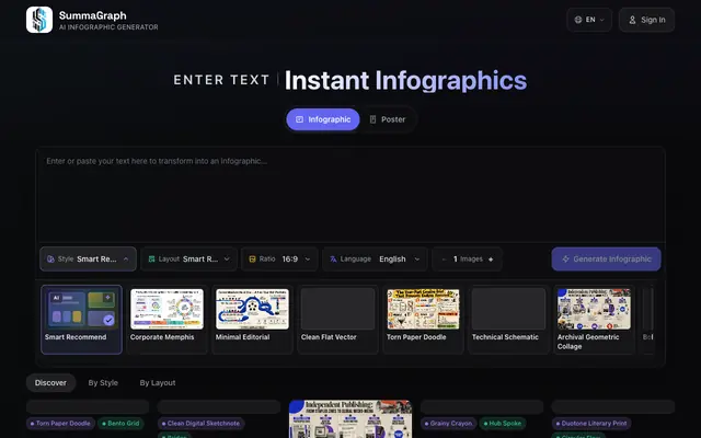 Screenshot of Summagraph: Turn Text into Share-Ready Infographics