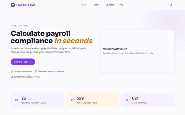 Screenshot of PayrollTool � Free Payroll Calculator for HR Teams | LOP Splitter & Salary Prora