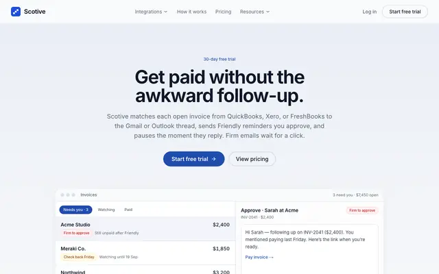 Screenshot of Scotive — Invoice Chasing Software to Get Paid Faster