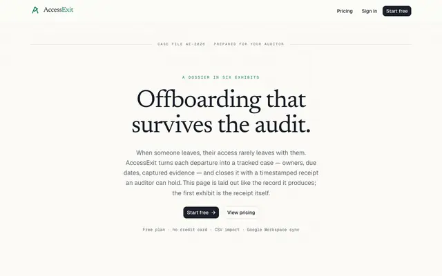 Screenshot of AccessExit — SaaS offboarding & access reviews for small teams