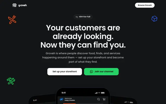 Screenshot of Groveh — Discover. Offer. Connect.