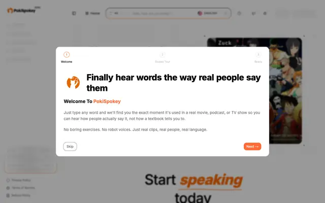 Screenshot of PokiSpokey - Learn Languages from Real Content