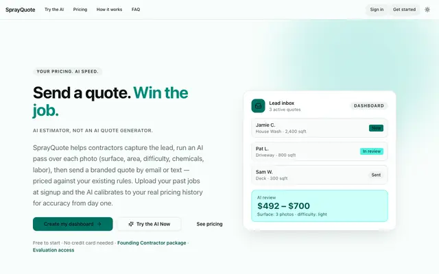 Screenshot of SprayQuote