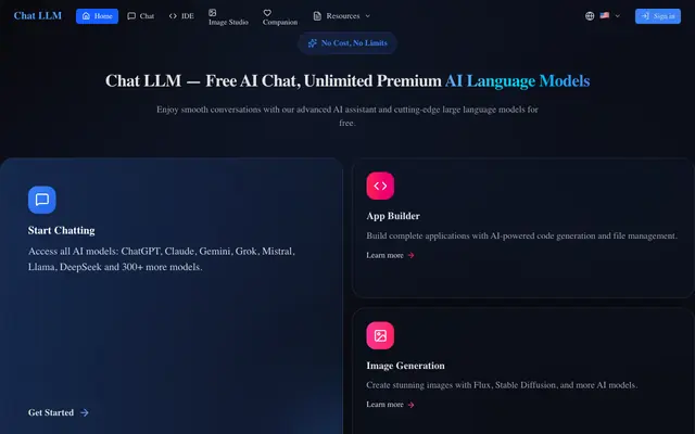 Screenshot of Chat LLM - Free AI Chat with GPT, Claude, Gemini, Grok & DeepSeek