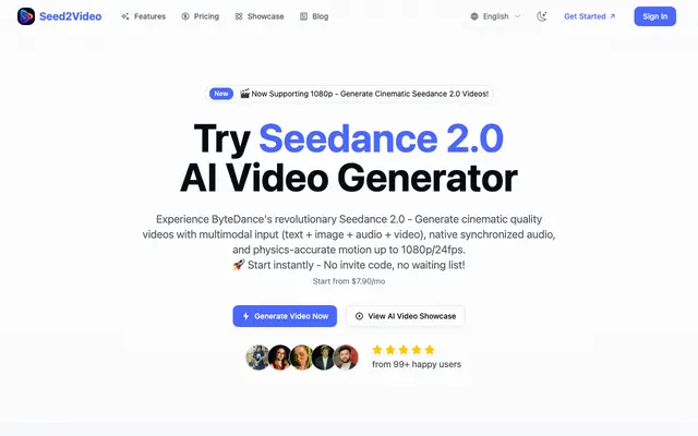 Screenshot of Seedance 2.0 AI Video Generator | Seed2Video