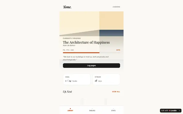 Screenshot of Tome — Track the Books You're Reading