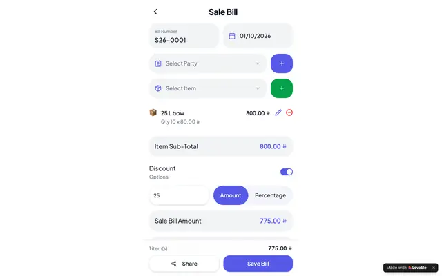 Screenshot of Sale Bill - Fast Invoice Maker