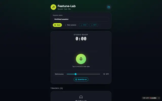 Screenshot of Featune-Lab — Record, Tune & Mix Your Music