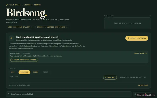 Screenshot of Birdsong — Listen & Identify 50 Birds