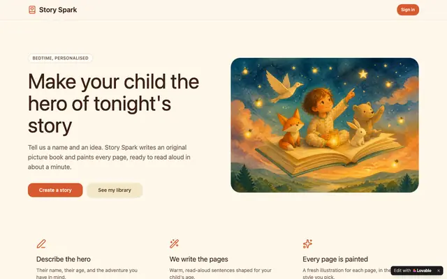 Screenshot of Story Spark — Illustrated Bedtime Stories for Your Child
