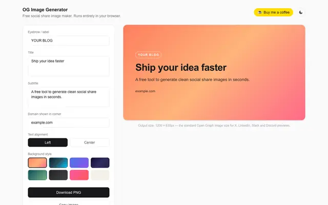 Screenshot of Free OG Image Generator — Create Social Share Cards Online
