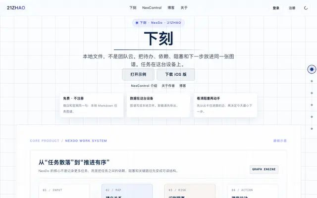 Screenshot of 21ZHAO · NexDo 图谱化任务规划与独立产品系统