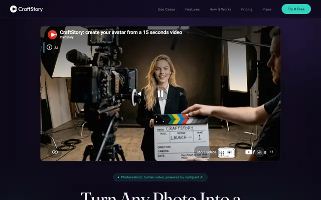 Screenshot of CraftStory — Turn Any Photo Into a Talking AI Video