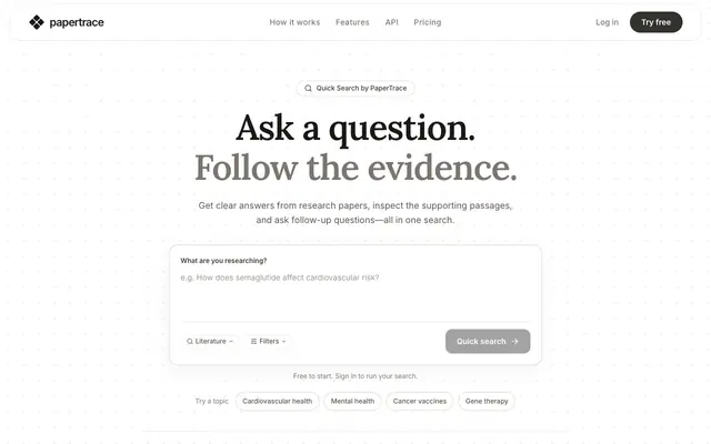 Screenshot of PaperTrace - AI Literature Review