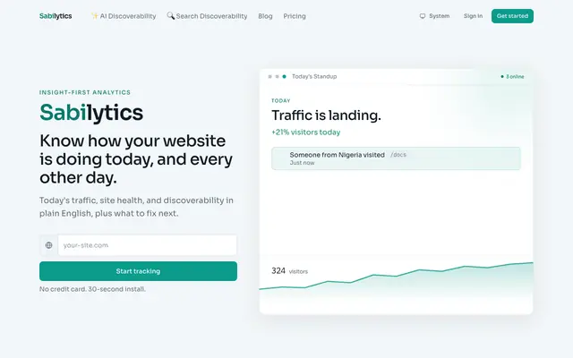 Screenshot of Sabilytics - Insight-First Website Analytics