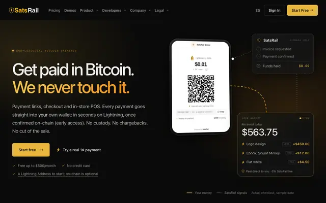 Screenshot of SatsRail - Bitcoin Payment Infrastructure