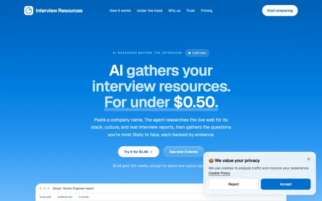 Screenshot of Interview Resources — Gather Interview Resources with AI