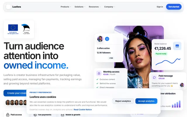 Screenshot of Lusfera | Monetization & Growth Infrastructure