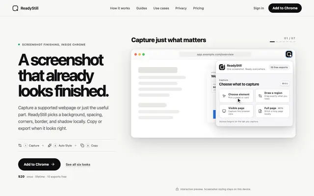 Screenshot of ReadyStill — Chrome Screenshot Editor & Launch Pack